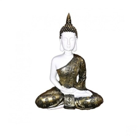 Statueta Buddha Medidation, din rasina, accente aurii, 27 cm, alb [3]
