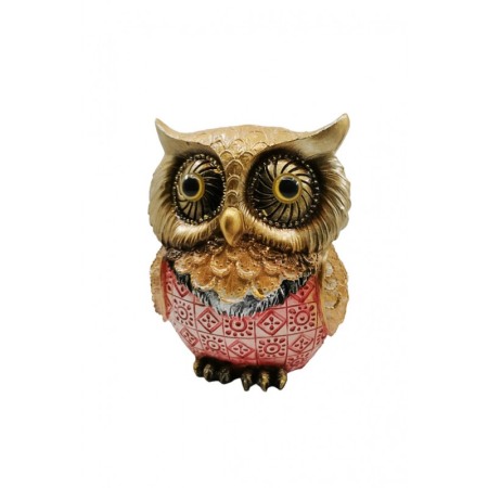 Statueta Owl Vea, forma bufnita, din rasina, lucrata manual, 16x14x7 cm, roz cu accente aurii, Doty® [3]