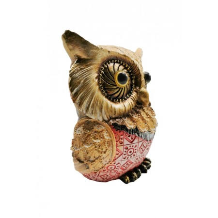 Statueta Owl Vea, forma bufnita, din rasina, lucrata manual, 16x14x7 cm, roz cu accente aurii, Doty® [4]