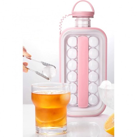 Sticla pliabila, portabila, Smart IceBall 2 in 1 pentru gheata, 156 ml si transport apa 1400 ml, roz [1]