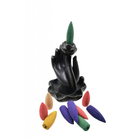 DECO - Suport aromaterapie LotusEssence, fantana curgatoare, 44 conuri incluse, suport pentru betisor, maro, 10x7 cm, Doty®️