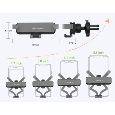 Suport auto cu auto-prindere  pentru telefon, prindere pe grila de ventilatie , GRI, 10.4 cm [2]