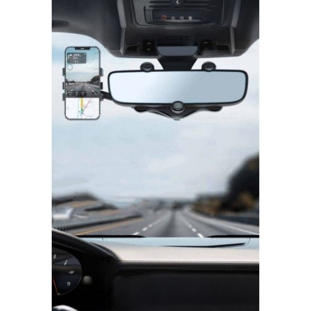 Suport auto pentru telefon MirrorDock Doty®, de oglinda, nu obstructioneaza vederea, rotire 360 grade, universal, negru [2]