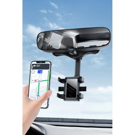 Suport auto pentru telefon MirrorDock Doty®, de oglinda, nu obstructioneaza vederea, rotire 360 grade, universal, negru [6]