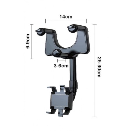 Suport auto pentru telefon MirrorDock Doty®, de oglinda, nu obstructioneaza vederea, rotire 360 grade, universal, negru [3]