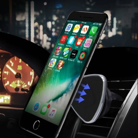 Suport auto telefon se misca 360 grade magnetic,forma triunghiulara ,pentru grila ventilatie , culoare Negru [3]
