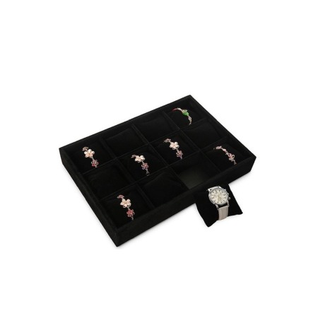 Suport BlackVelvet de expunere ceasuri sau bratari, 12 spatii, 35x24x5cm, catifea neagra, Doty®️ [3]