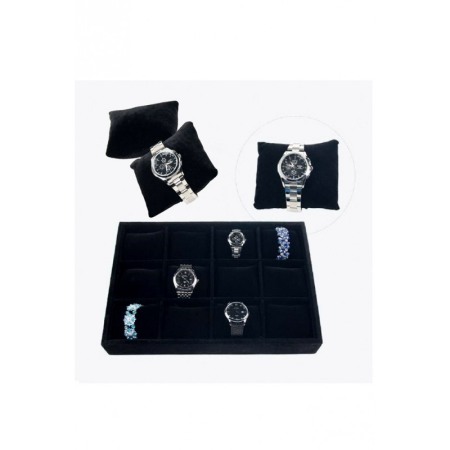 Suport BlackVelvet de expunere ceasuri sau bratari, 12 spatii, 35x24x5cm, catifea neagra, Doty®️ [4]