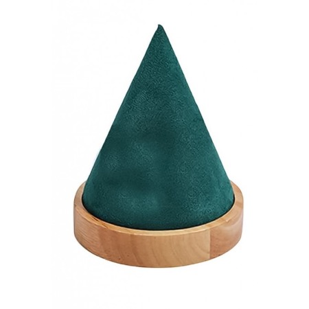 Suporti pentru bijuterii - Suport bratari tip con JoyasTorre Doty.ro®, din lemn, catifea verde smarald, elegant, 10x9 cm
