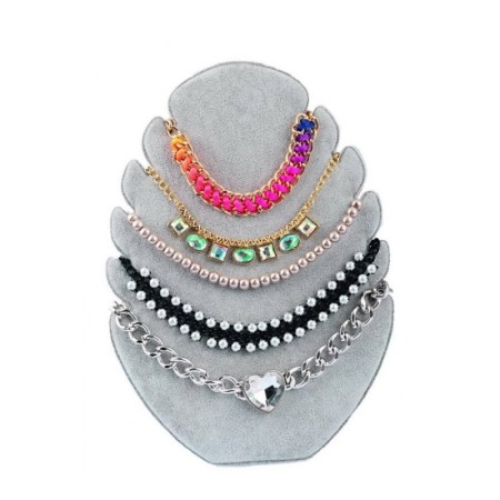 Suporti pentru bijuterii - Suport coliere sau alte bijuterii Jewelry Leaf Doty.ro®, forma de frunza, 5 spatii, catifea gri, 28x20 cm