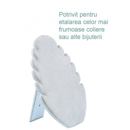 Suport coliere sau alte bijuterii Jewelry Leaf Doty.ro®, forma de frunza, 5 spatii, catifea gri, 28x20 cm [2]