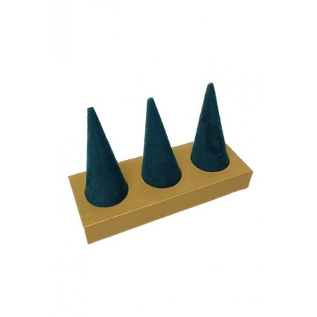 Suport de expunere inele Wood Velvet Doty®, catifea verde smarald, 13x5x8 cm, accente aurii [3]