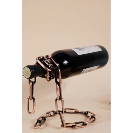 Suport metalic pentru sticla de vin ChainWine Doty®, in forma de lant, design creativ, efect de plutire, aramiu, 21x20 cm [7]