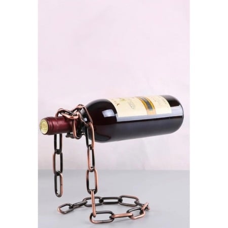 Suport metalic pentru sticla de vin ChainWine Doty®, in forma de lant, design creativ, efect de plutire, aramiu, 21x20 cm [6]