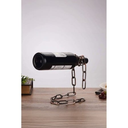 Suport metalic pentru sticla de vin ChainWine Doty®, in forma de lant, design creativ, efect de plutire, aramiu, 21x20 cm [3]