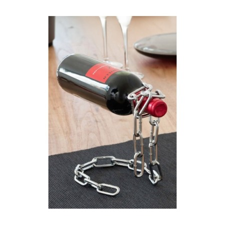 Suport metalic pentru sticla de vin ChainWine Doty®, in forma de lant, design creativ, efect de plutire, argintiu, 21x20 cm [4]