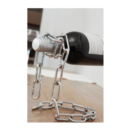 Suport metalic pentru sticla de vin ChainWine Doty®, in forma de lant, design creativ, efect de plutire, argintiu, 21x20 cm [5]
