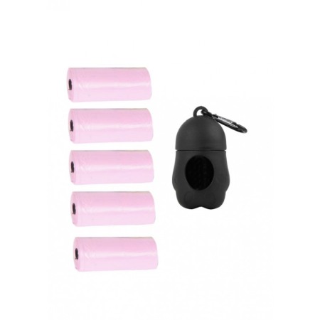 Igienă și îngrijire pisici - Suport pentru saculeti menajeri pentru caini HygienePaw, 5 seturi inclusi, cu carabina de prindere, negru/roz, 8 cm, Doty®️