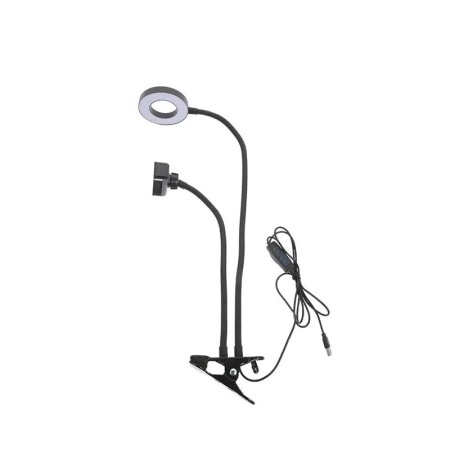 Suport pentru telefon LiveOnCamera Doty®, 3 moduri de lumina LED, fixare cu clema, 50 cm, negru [1]