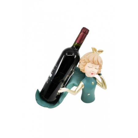 DECO - Suport sticla de vin The Boy With Wine, lucrat manual din rasina, model bust de barbat, verde, 25x26 cm