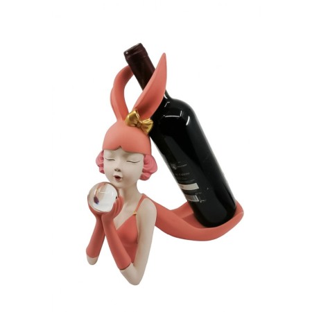 DECO - Suport sticla de vin The Girl With Wine, lucrat manual din rasina, model bust de femeie, portocaliu, 30x26 cm