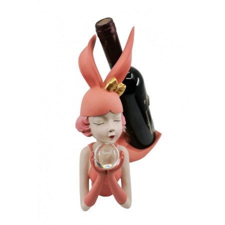 Suport sticla de vin The Girl With Wine, lucrat manual din rasina, model bust de femeie, portocaliu, 30x26 cm [3]