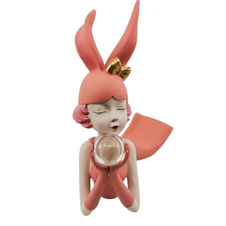 Suport sticla de vin The Girl With Wine, lucrat manual din rasina, model bust de femeie, portocaliu, 30x26 cm [2]