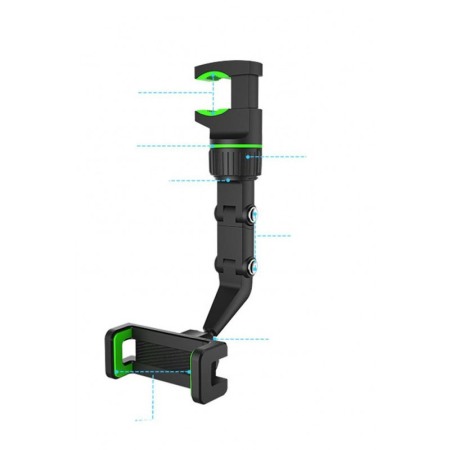 Suport universal PhoneClip 360 de grade, pentru oglinda retrovizoare, usor de montat, sigur, negru/verde [4]