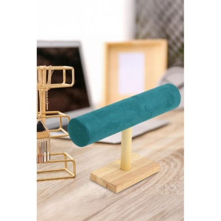 Suport Wood Velvet de expunere bratari si ceasuri, o forma cilindrica, 25 cm, catifea verde smarald, lemn bambus, Doty®️ [1]
