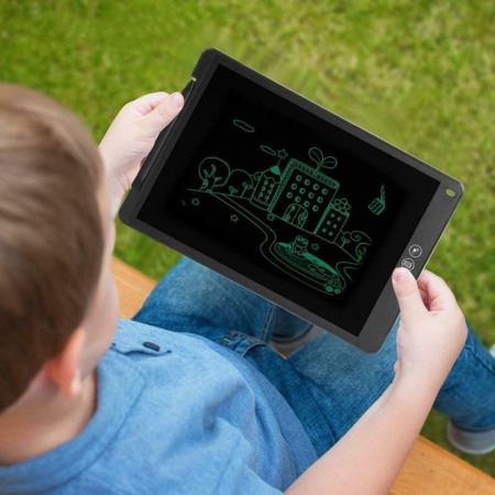 Tableta LCD desenat si scris, 12", pentru copii sau grafica , cu buton stergere si buton stergere partiala, negru cu alb, Doty [8]