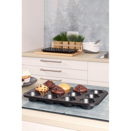 Tava de copt pentru mini-prajituri BackON Doty®, din otel carbon, 12 spatii, 35x26x3 cm, gri [1]