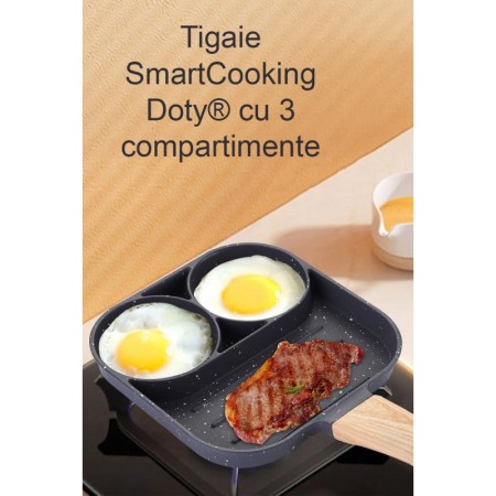 Tigaie antiaderenta SmartCooking cu 3 compartimente, material aliaj de aluminiu, 18x18 cm, gri, Doty® [2]