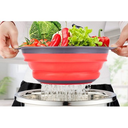 Vas strecuratoare pliabil pentru fructe si legume, silicon, material rezistent, usor de folosit si de curatat,30 x 10 cm, rosu/g [6]