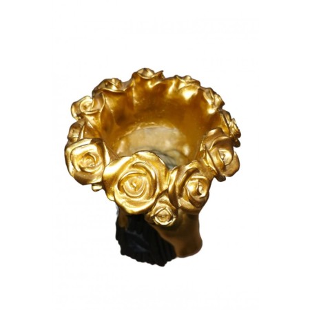Vaza decorativa Gold Bouquet, vintage, lucrata manual din rasina, 19x10 cm, negru/auriu [3]