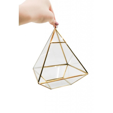 Vaza tip terariu pentru plante Golden Frame, forma hexagonala, din sticla si alama, transparent, 15x22 cm [3]