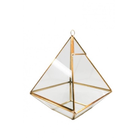 Vaza tip terariu pentru plante Golden Frame, forma hexagonala, din sticla si alama, transparent, 15x22 cm [0]