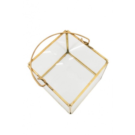 Vaza tip Terariu pentru plante HandleGolden Frame, forma cubica, din sticla si alama, transparent, 10x10 cm [3]