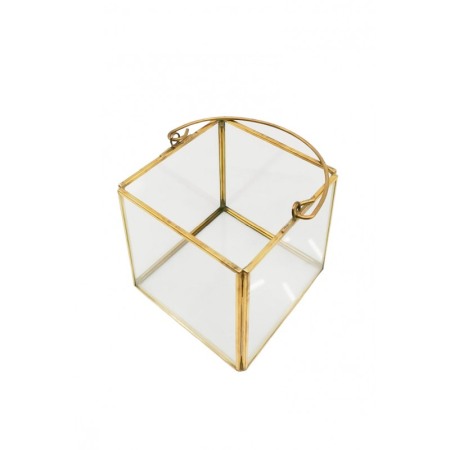 Vaza tip Terariu pentru plante HandleGolden Frame, forma cubica, din sticla si alama, transparent, 10x10 cm [2]