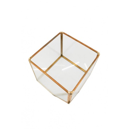 Vaza tip Terariu pentru plante Square Golden Frame, forma cubica, din sticla si alama, transparent, 10x10 cm [3]