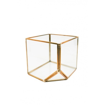 Vaza tip Terariu pentru plante Square Golden Frame, forma cubica, din sticla si alama, transparent, 10x10 cm [0]
