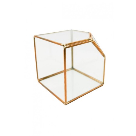Vaza tip Terariu pentru plante Square Golden Frame, forma cubica, din sticla si alama, transparent, 10x10 cm [2]