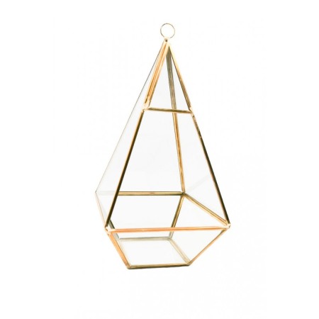 Vaza tip Terariu pentru plante Tall Golden Frame, forma hexagonala, din sticla si alama, transparent, 12x25 cm [3]