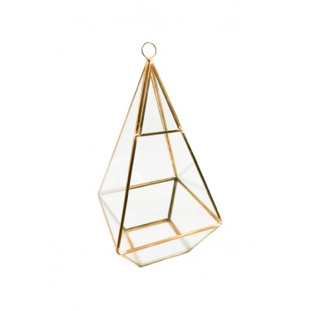 DECO - Vaza tip Terariu pentru plante Tall Golden Frame, forma hexagonala, din sticla si alama, transparent, 12x25 cm