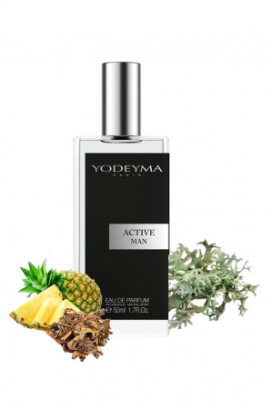 Yodeyma Active Man Apa de parfum pentru barbati, nuante de ananas, pachuli si lichen de prun, 50ml