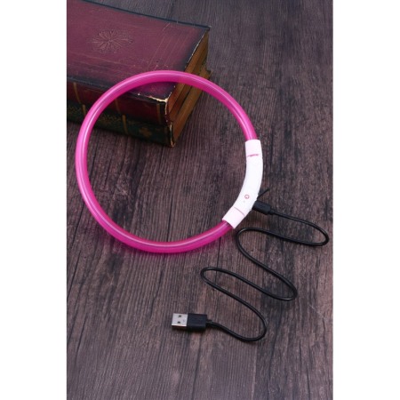 Zgarda cu LED pentru caini de talie mica SafeDoggo Doty®, Marime S, 35 cm, USB inclus, reglabila, 3 tipuri de iluminare, roz [3]