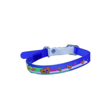 Zgarda GummyBell pentru pisici de talie mica, design modern, cu clopotel, silicon moale, 26 cm, albastru [0]