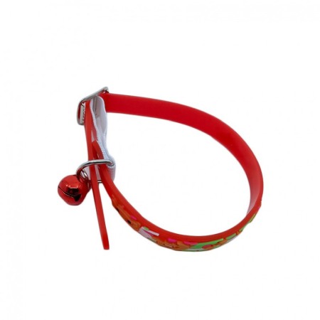 Zgarda GummyBell pentru pisici de talie mica, design modern, cu clopotel, silicon moale, 26 cm, rosu [3]
