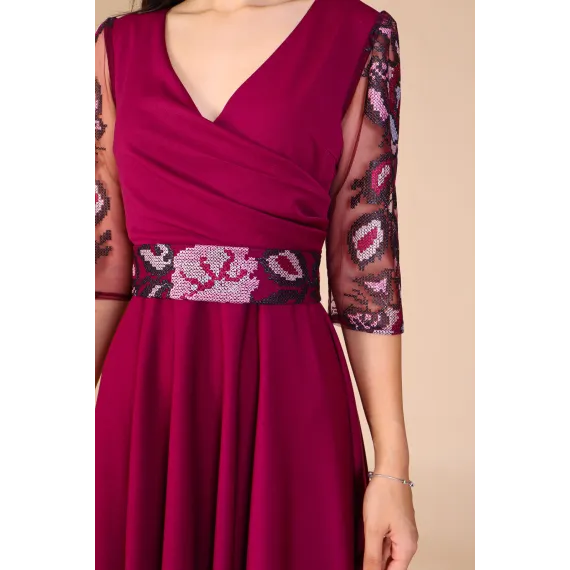 Rochie dama bordo cu motive traditionale Mara [2]