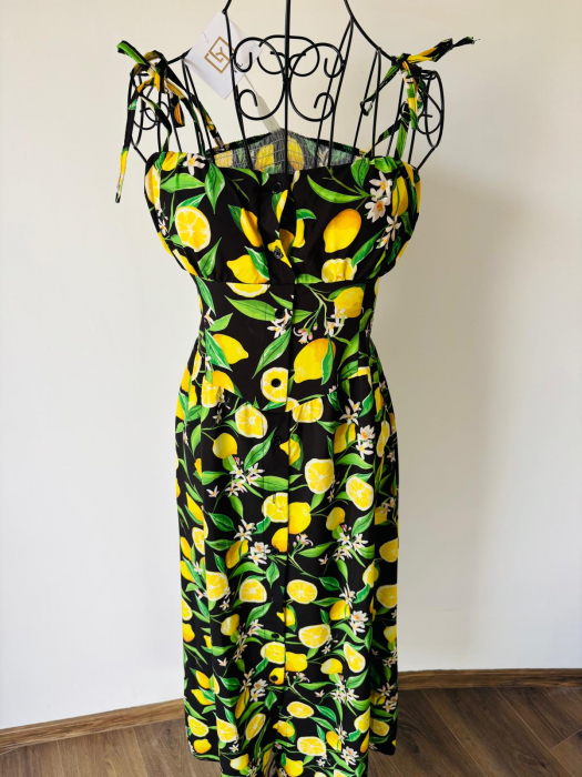 Rochie de vară lungă/midi cu imprimeu de lămâi [2]
