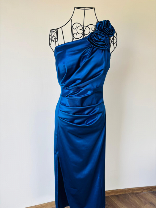 Rochie elegantă albastră cu trandafiri – Blue Grace [3]